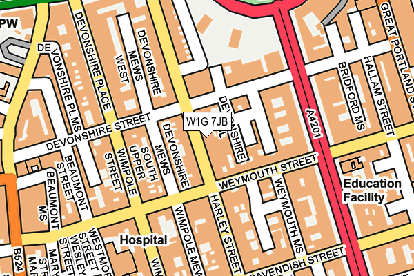W1G 7JB map - OS OpenMap – Local (Ordnance Survey)