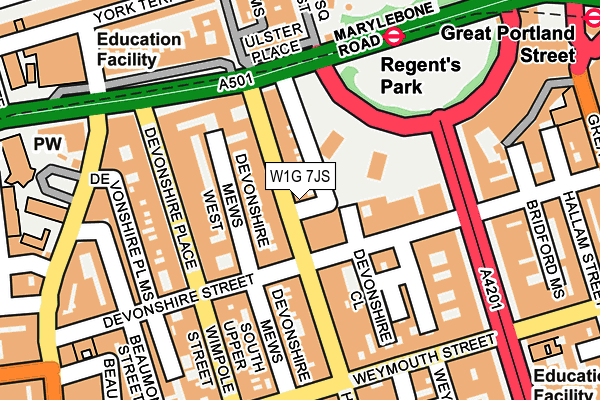 W1G 7JS map - OS OpenMap – Local (Ordnance Survey)