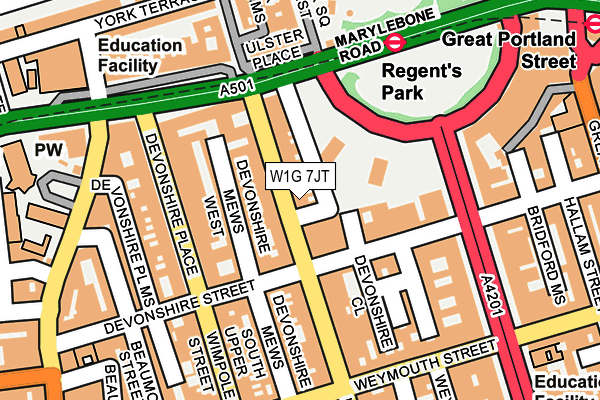 W1G 7JT map - OS OpenMap – Local (Ordnance Survey)