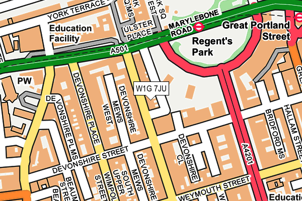 W1G 7JU map - OS OpenMap – Local (Ordnance Survey)