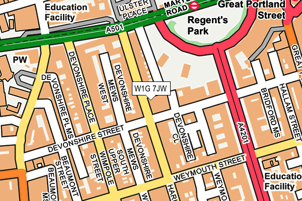 W1G 7JW map - OS OpenMap – Local (Ordnance Survey)