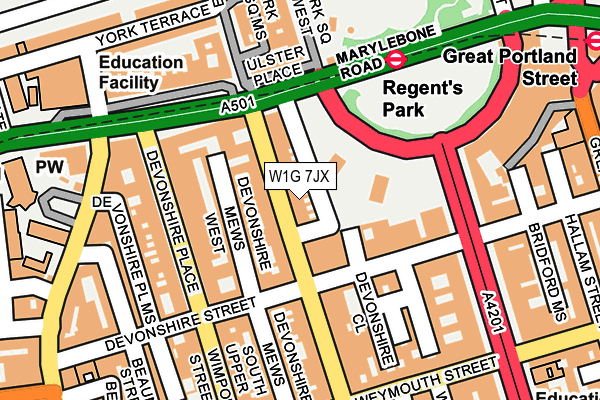 W1G 7JX map - OS OpenMap – Local (Ordnance Survey)
