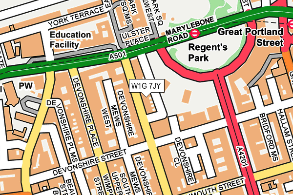 W1G 7JY map - OS OpenMap – Local (Ordnance Survey)