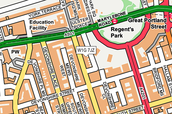 W1G 7JZ map - OS OpenMap – Local (Ordnance Survey)