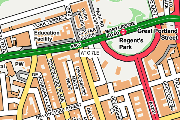 W1G 7LE map - OS OpenMap – Local (Ordnance Survey)
