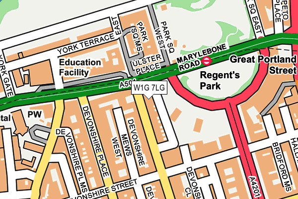 W1G 7LG map - OS OpenMap – Local (Ordnance Survey)