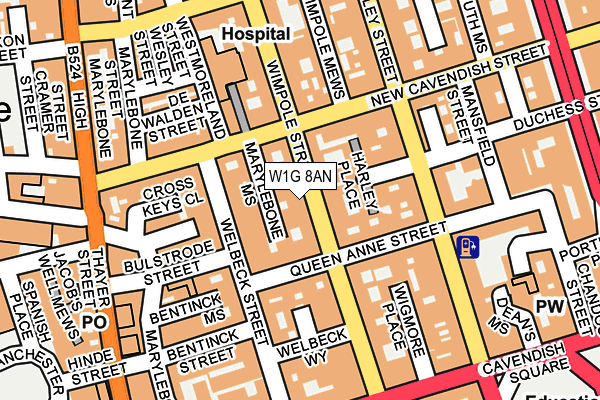 W1G 8AN map - OS OpenMap – Local (Ordnance Survey)