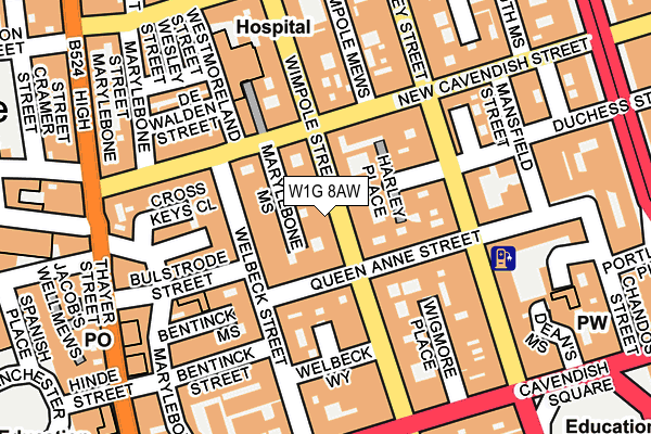 W1G 8AW map - OS OpenMap – Local (Ordnance Survey)