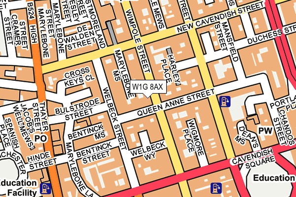 W1G 8AX map - OS OpenMap – Local (Ordnance Survey)