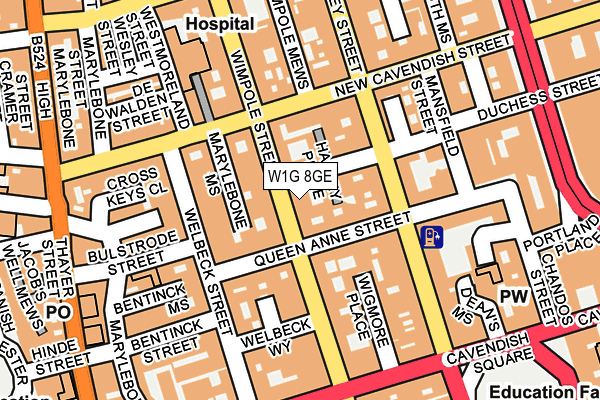 W1G 8GE map - OS OpenMap – Local (Ordnance Survey)