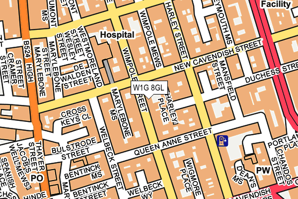 W1G 8GL map - OS OpenMap – Local (Ordnance Survey)