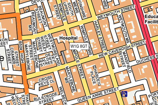 W1G 8GT map - OS OpenMap – Local (Ordnance Survey)