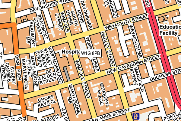 W1G 8PB map - OS OpenMap – Local (Ordnance Survey)