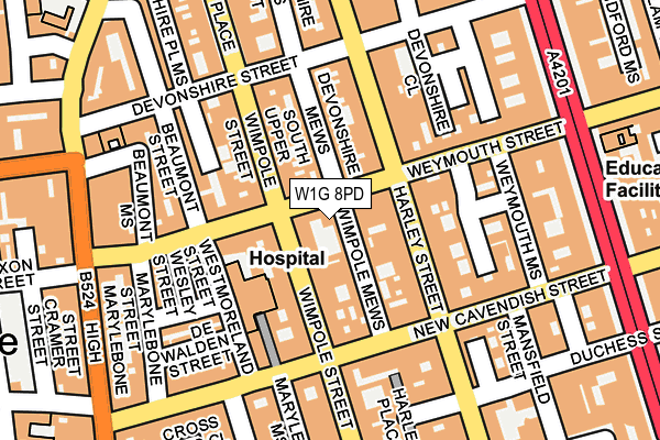 W1G 8PD map - OS OpenMap – Local (Ordnance Survey)