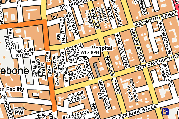 W1G 8PH map - OS OpenMap – Local (Ordnance Survey)
