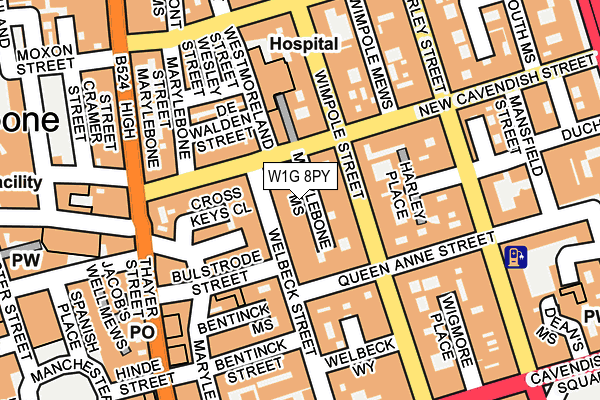 W1G 8PY map - OS OpenMap – Local (Ordnance Survey)
