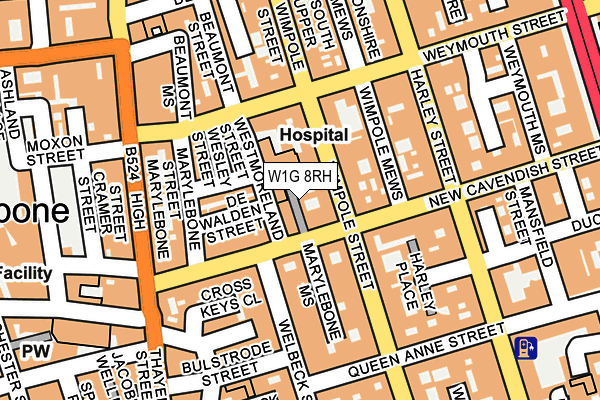 W1G 8RH map - OS OpenMap – Local (Ordnance Survey)