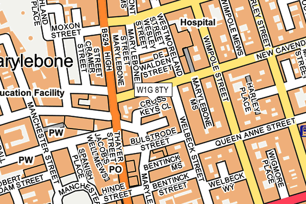 W1G 8TY map - OS OpenMap – Local (Ordnance Survey)