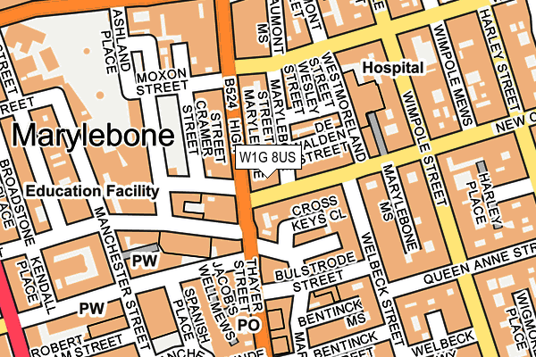 W1G 8US map - OS OpenMap – Local (Ordnance Survey)