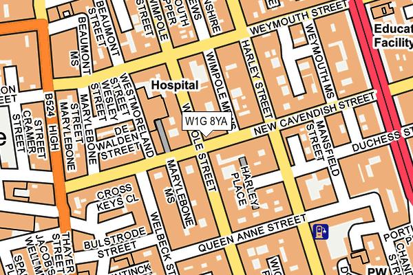 W1G 8YA map - OS OpenMap – Local (Ordnance Survey)