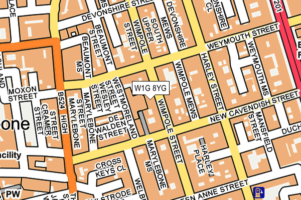 W1G 8YG map - OS OpenMap – Local (Ordnance Survey)
