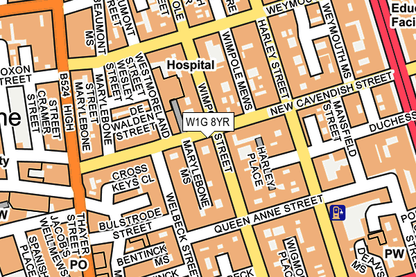 W1G 8YR map - OS OpenMap – Local (Ordnance Survey)