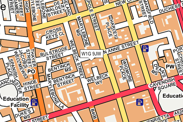W1G 9JW map - OS OpenMap – Local (Ordnance Survey)
