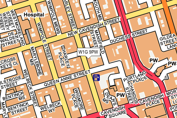 W1G 9PW map - OS OpenMap – Local (Ordnance Survey)