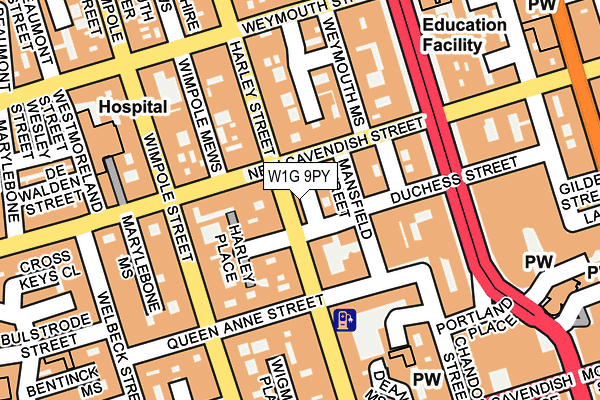 W1G 9PY map - OS OpenMap – Local (Ordnance Survey)
