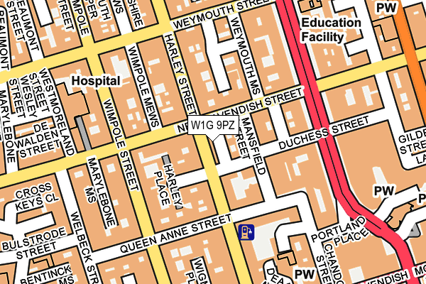 W1G 9PZ map - OS OpenMap – Local (Ordnance Survey)