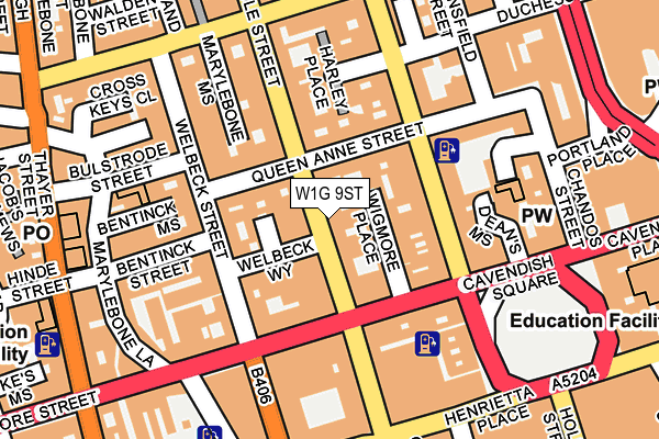 W1G 9ST map - OS OpenMap – Local (Ordnance Survey)