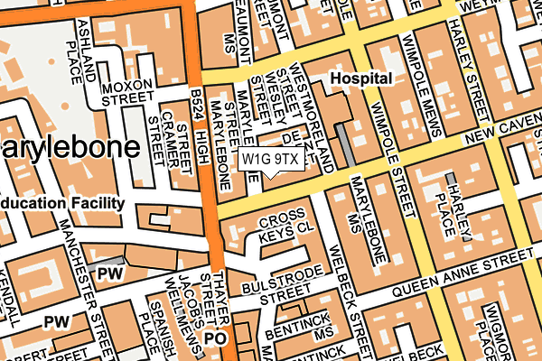 W1G 9TX map - OS OpenMap – Local (Ordnance Survey)