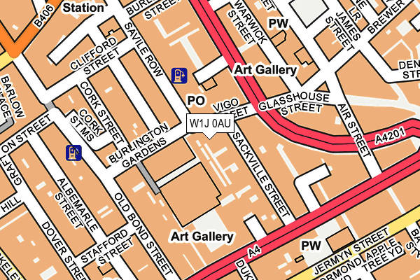 W1J 0AU map - OS OpenMap – Local (Ordnance Survey)