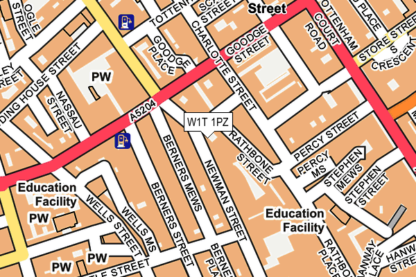 W1T 1PZ map - OS OpenMap – Local (Ordnance Survey)