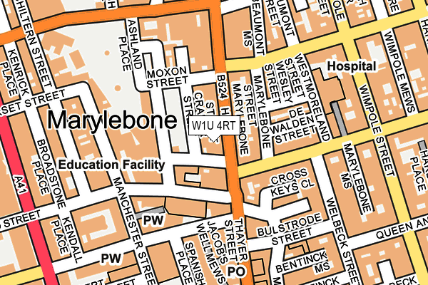 W1U 4RT map - OS OpenMap – Local (Ordnance Survey)