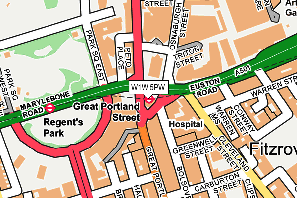 W1W 5PW map - OS OpenMap – Local (Ordnance Survey)