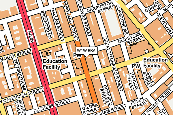 W1W 6BA map - OS OpenMap – Local (Ordnance Survey)