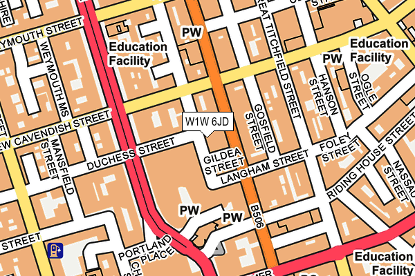 W1W 6JD map - OS OpenMap – Local (Ordnance Survey)