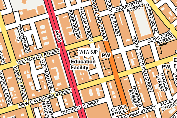 W1W 6JP map - OS OpenMap – Local (Ordnance Survey)