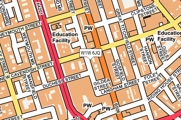 W1W 6JQ map - OS OpenMap – Local (Ordnance Survey)