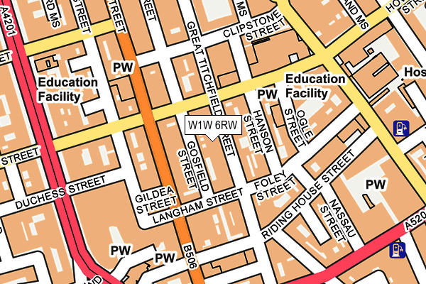 W1W 6RW map - OS OpenMap – Local (Ordnance Survey)