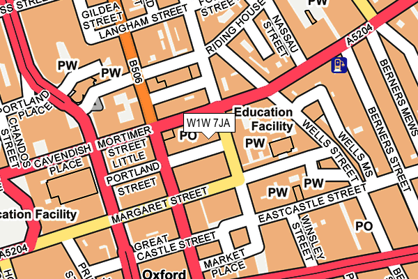 W1W 7JA map - OS OpenMap – Local (Ordnance Survey)