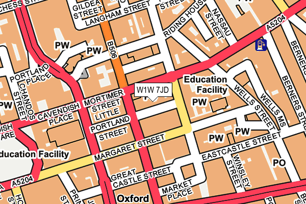 W1W 7JD map - OS OpenMap – Local (Ordnance Survey)