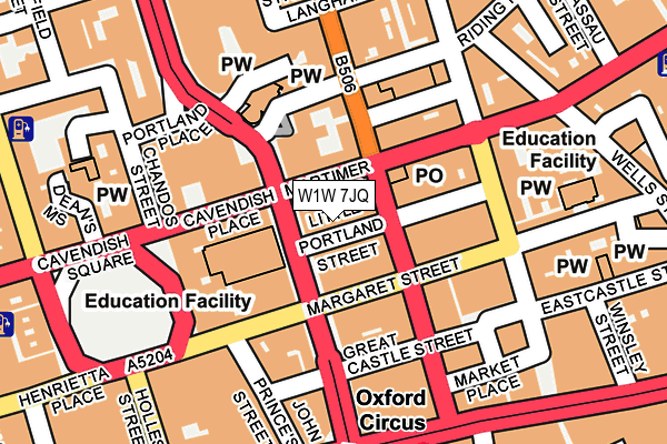 W1W 7JQ map - OS OpenMap – Local (Ordnance Survey)