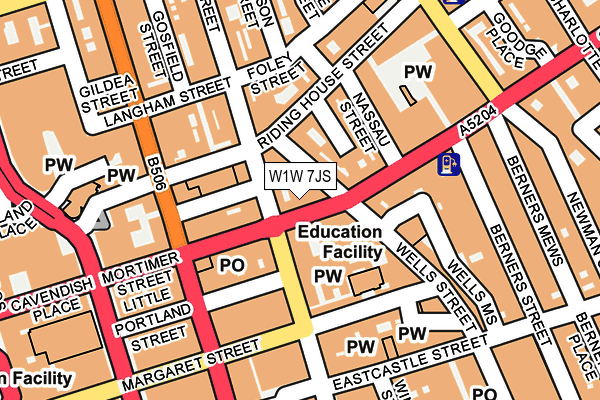 W1W 7JS map - OS OpenMap – Local (Ordnance Survey)