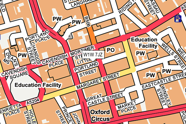 W1W 7JZ map - OS OpenMap – Local (Ordnance Survey)