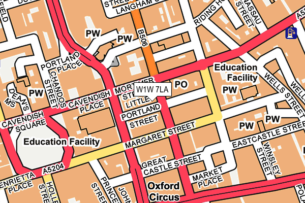 W1W 7LA map - OS OpenMap – Local (Ordnance Survey)