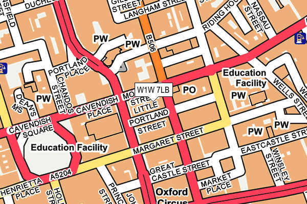 W1W 7LB map - OS OpenMap – Local (Ordnance Survey)