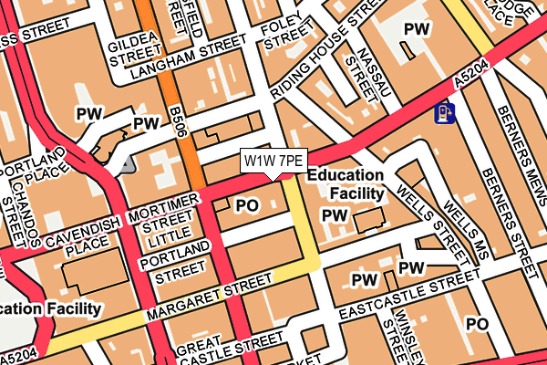 W1W 7PE map - OS OpenMap – Local (Ordnance Survey)