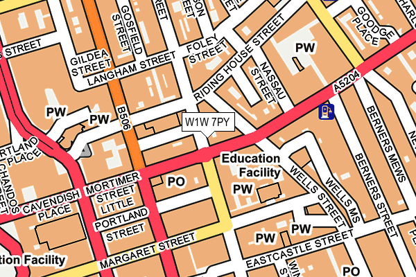 W1W 7PY map - OS OpenMap – Local (Ordnance Survey)